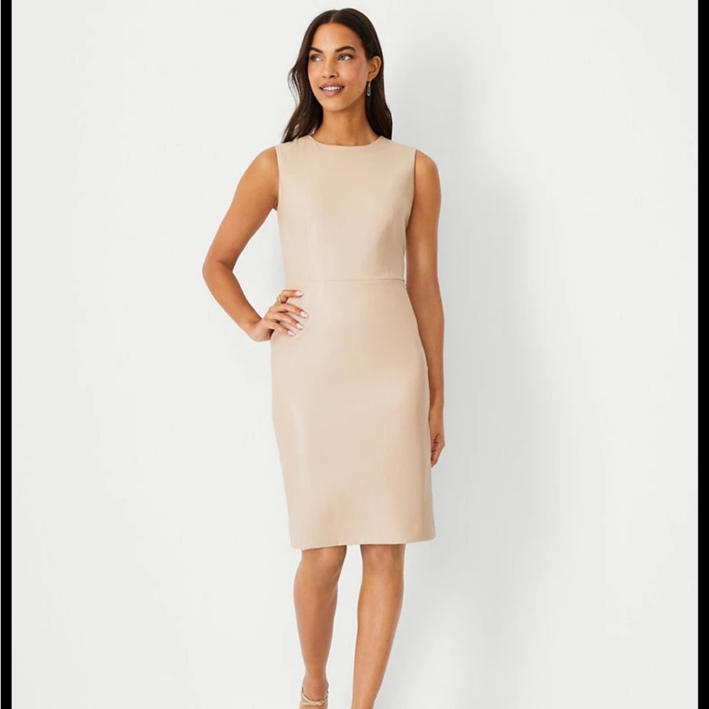 Ann Taylor Tan Faux Leather Sheath Dress